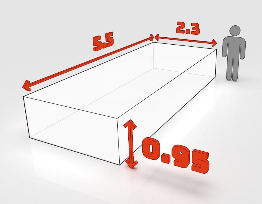 Dimensions de la benne 10 m³ à louer à Ostwald : 5,5 × 2,3 × 0,95 m