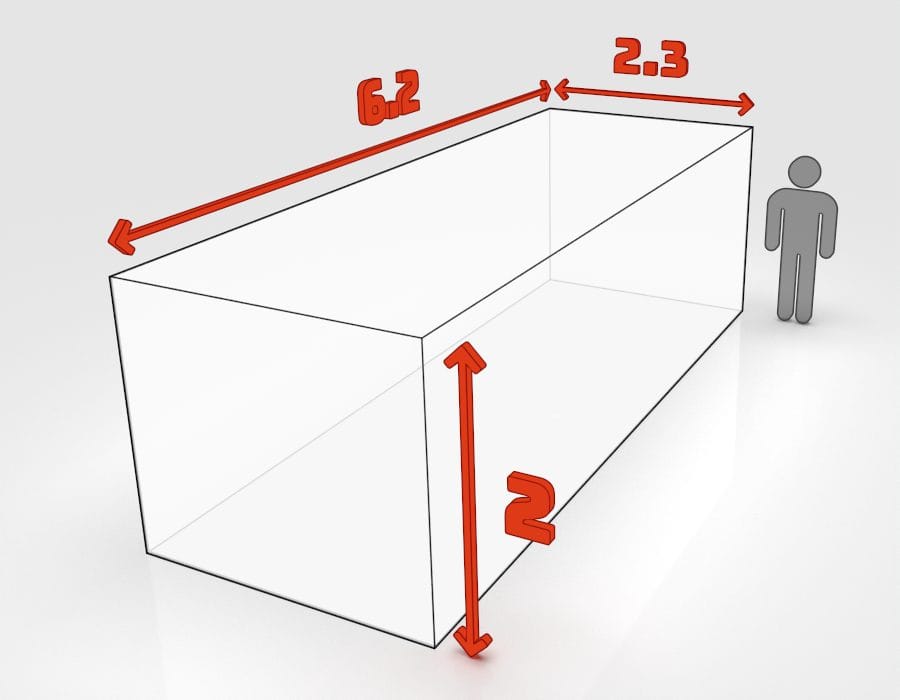 Dimensions de la benne 30 m³ à louer à Ostwald : 6,2 × 2,3 × 2,0 m