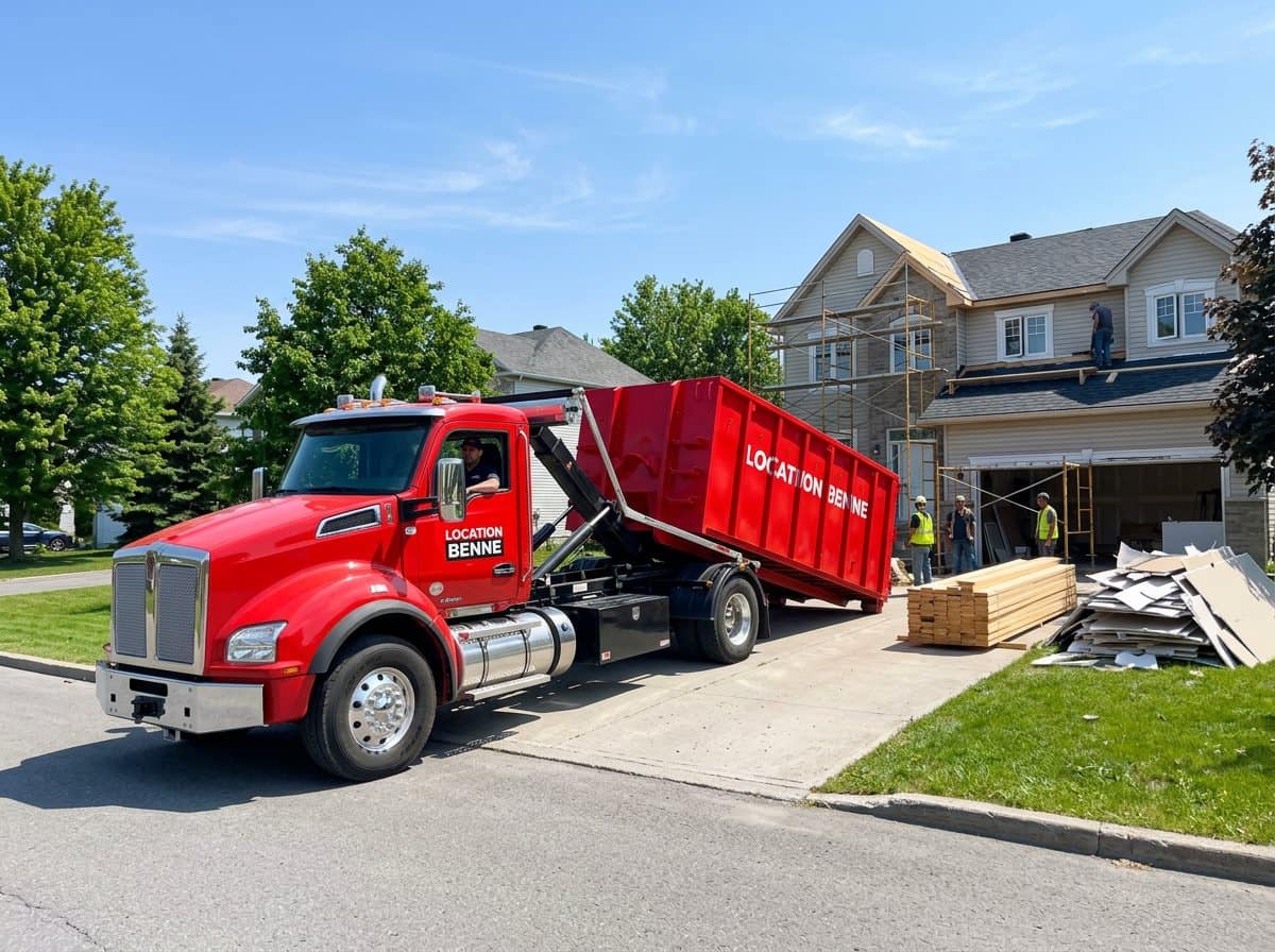 Camion ampliroll livrant une benne à Ostwald